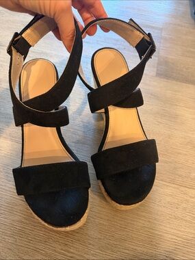 Macy's Black Espadrille Wedge Sandals with Ankle Strap